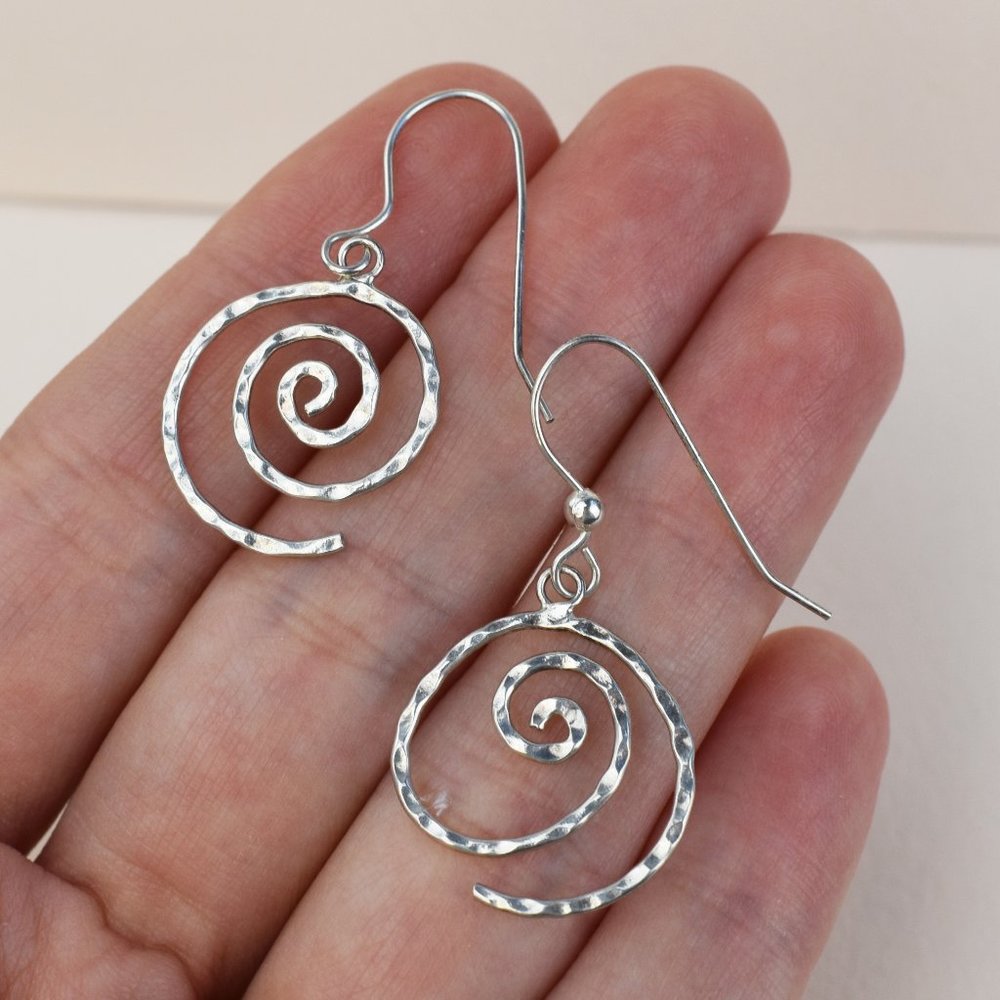 Sterling silver spiral curl earrings, abstract avant garde wave earrings